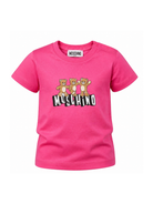 T-shirt per neonati Moschino Kids fucsia con stampa tre Teddy Bear sul davanti MUM04KLAA17 50533 MOSCHINO KIDS 
