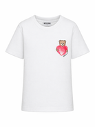 T-shirt per bambina Moschino Kids bianca con stampa Teddy sul davanti HDM076LBA00 10101 MOSCHINO KIDS 