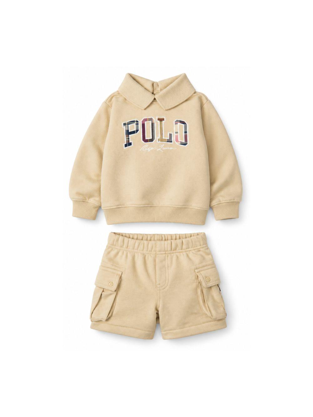 Set felpa e shorts per neonato Polo Ralph Lauren Kids beige con patch con logo 320B18460 001 Ralph Lauren kids 