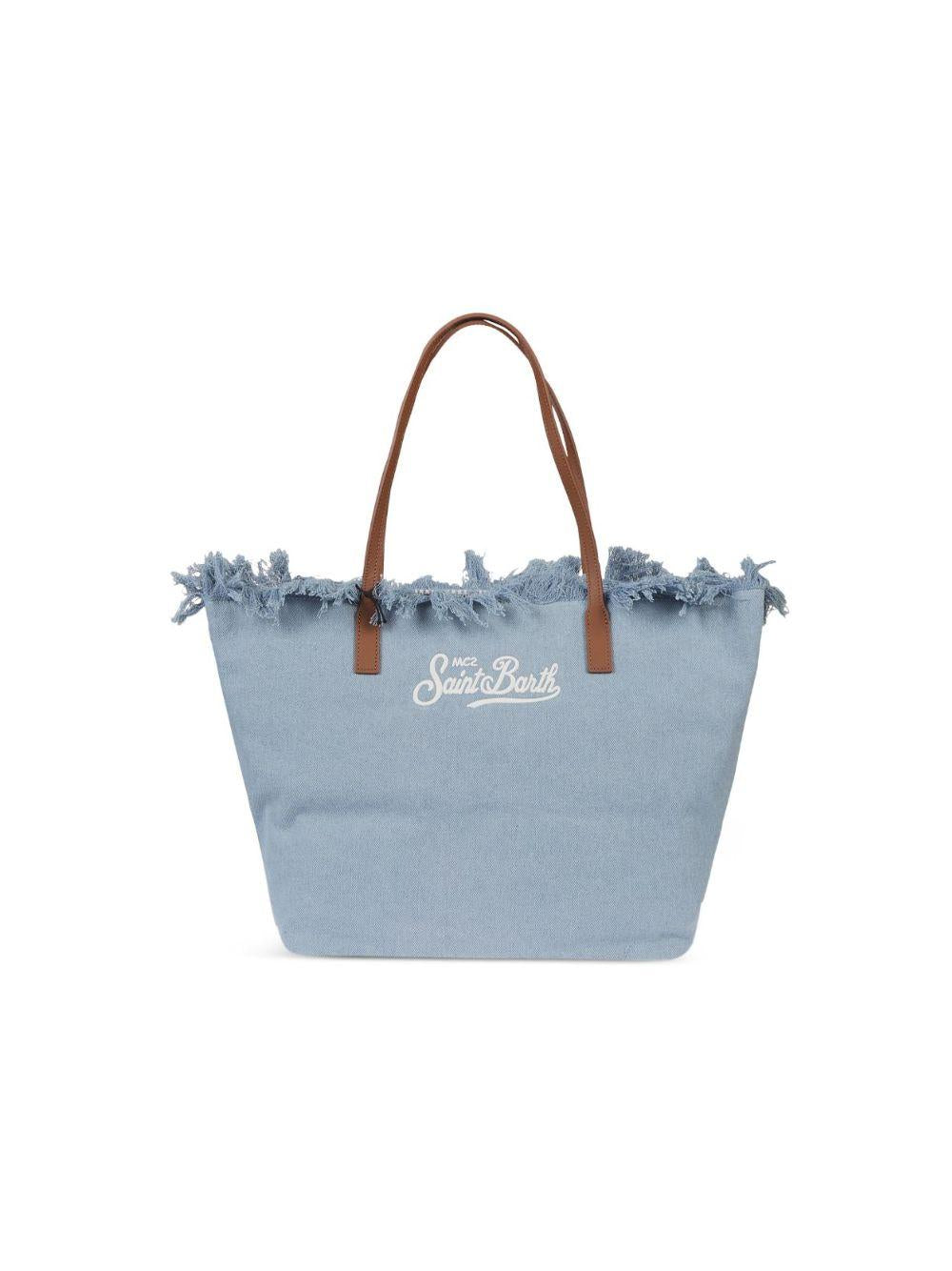 Borsa City Bag Fringe MC2 Saint Barth in denim con bordo sfrangiato CBF0001 01759L MC2 ST. BARTH KIDS 