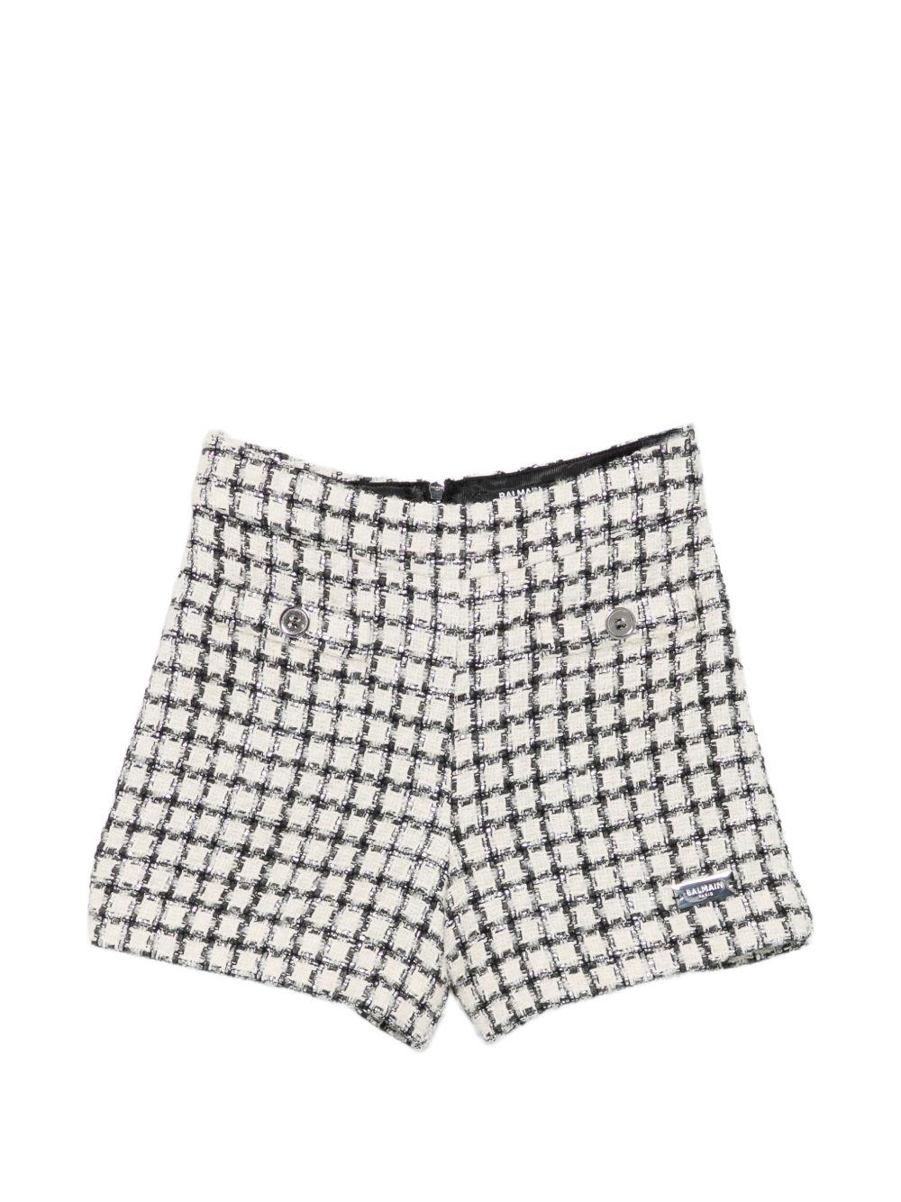 Shorts per bambina Balmain Kids bianco e neri con motivo a quadri BZ6B51 E0253 102AG BALMAIN KIDS 