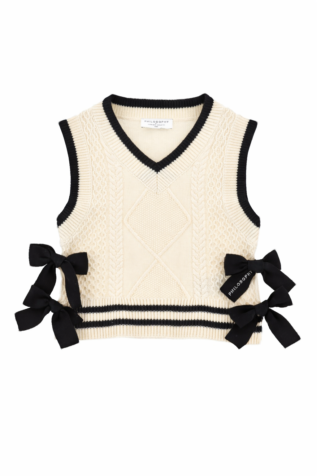 Gilet per bambina Philosophy di Lorenzo Serafini Kids bianco con dettagli fiocchi a contrasto I9G306 7034 0150 PHILOSOPHY 