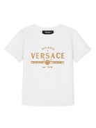T-shirt per bambino Versace Kids bianco con logo color oro 10185601A13076 2W110 VERSACE KIDS 