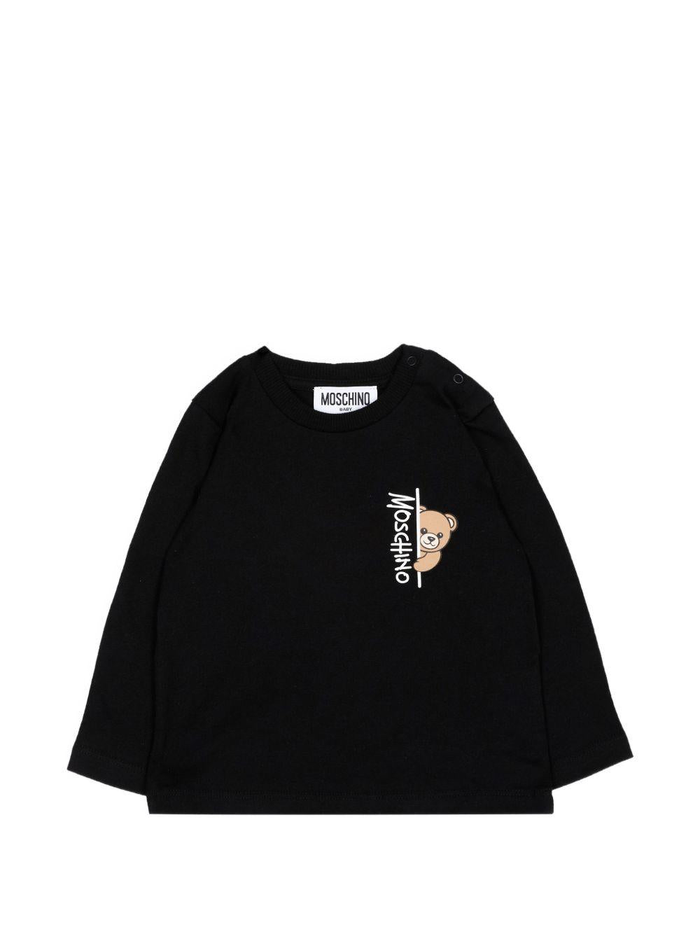 T-shirt per neonati Moschino Kids nera con dettaglio Teddy Bear MNO014LAA58 60100 MOSCHINO KIDS 