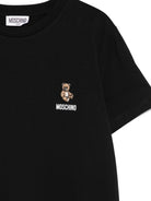 T-shirt per bambini Moschino Kids nera con ricamo Teddy Bear HUM05TLAA02 60100 MOSCHINO KIDS 