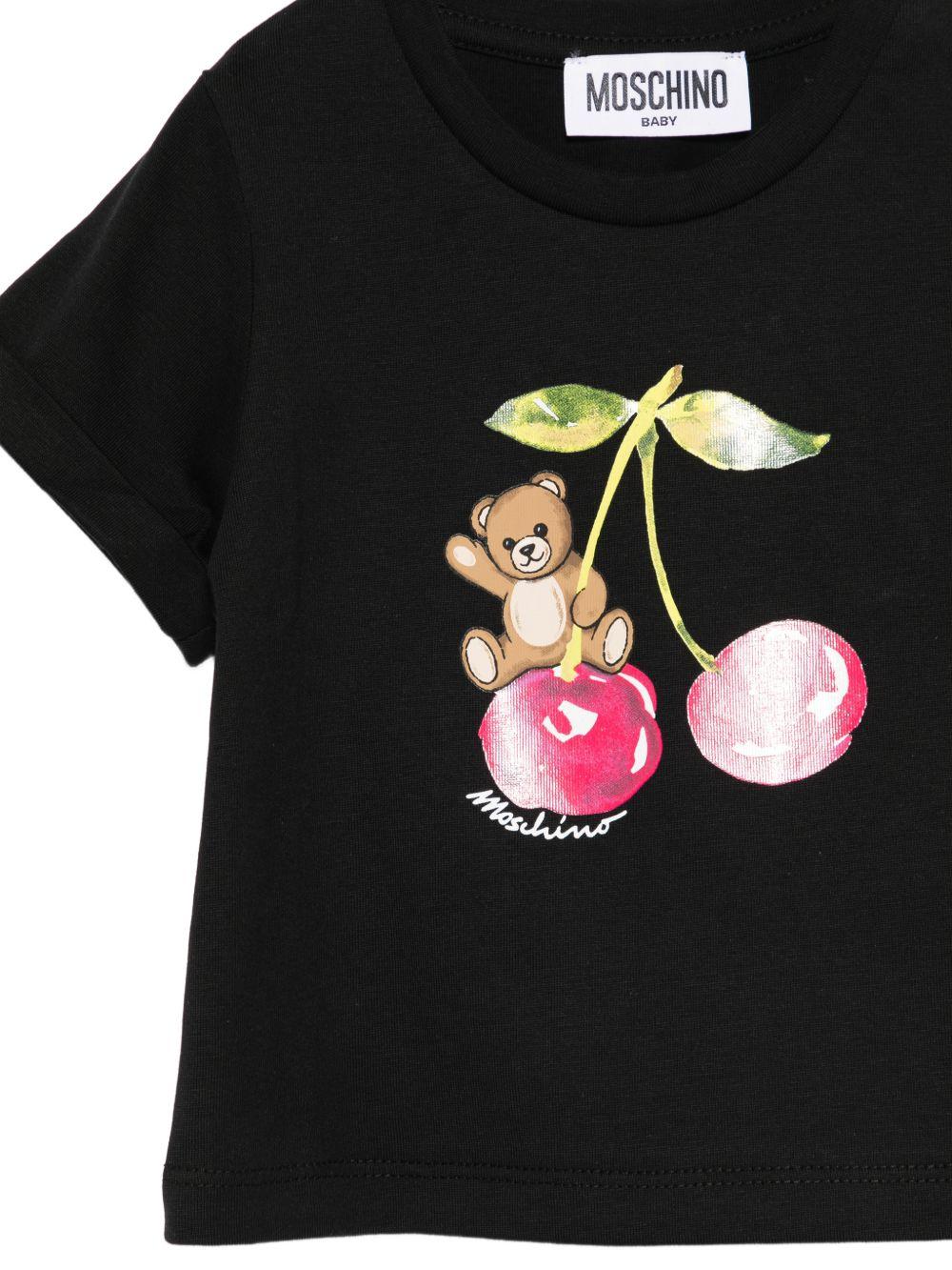 T-shirt per neonati Moschino Kids nera con stampa Teddy Bear MDM03TLAA02 60100 MOSCHINO KIDS 