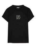 T-shirt per bambina Dkny Kids nera con logo con strass D62694 09B DKNY KIDS 
