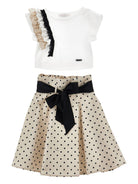 Set t-shirt e gonna per bambina Monnalisa beige con stampa a pois 11G504 7600 0350 MONNALISA 