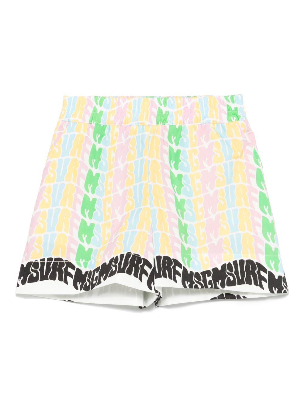 Shorts in popeline per bambina MSGM Kids bianco con stampa logo all-over S5MSJGSH246 140 MSGM KIDS 