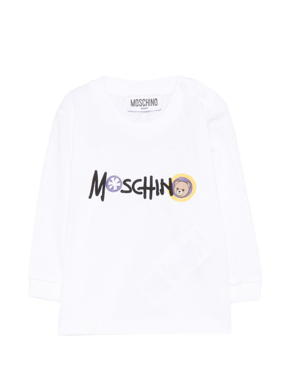 T-shirt per neonati Moschino Kids bianca con stampa grafica MUO01CLAA20 10101 MOSCHINO KIDS 