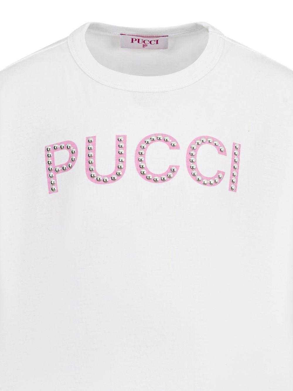 T-shirt per bambina Emilio Pucci Junior bianca con logo con borchie PY8B31 Z3672 100FU EMILIO PUCCI JUNIOR 