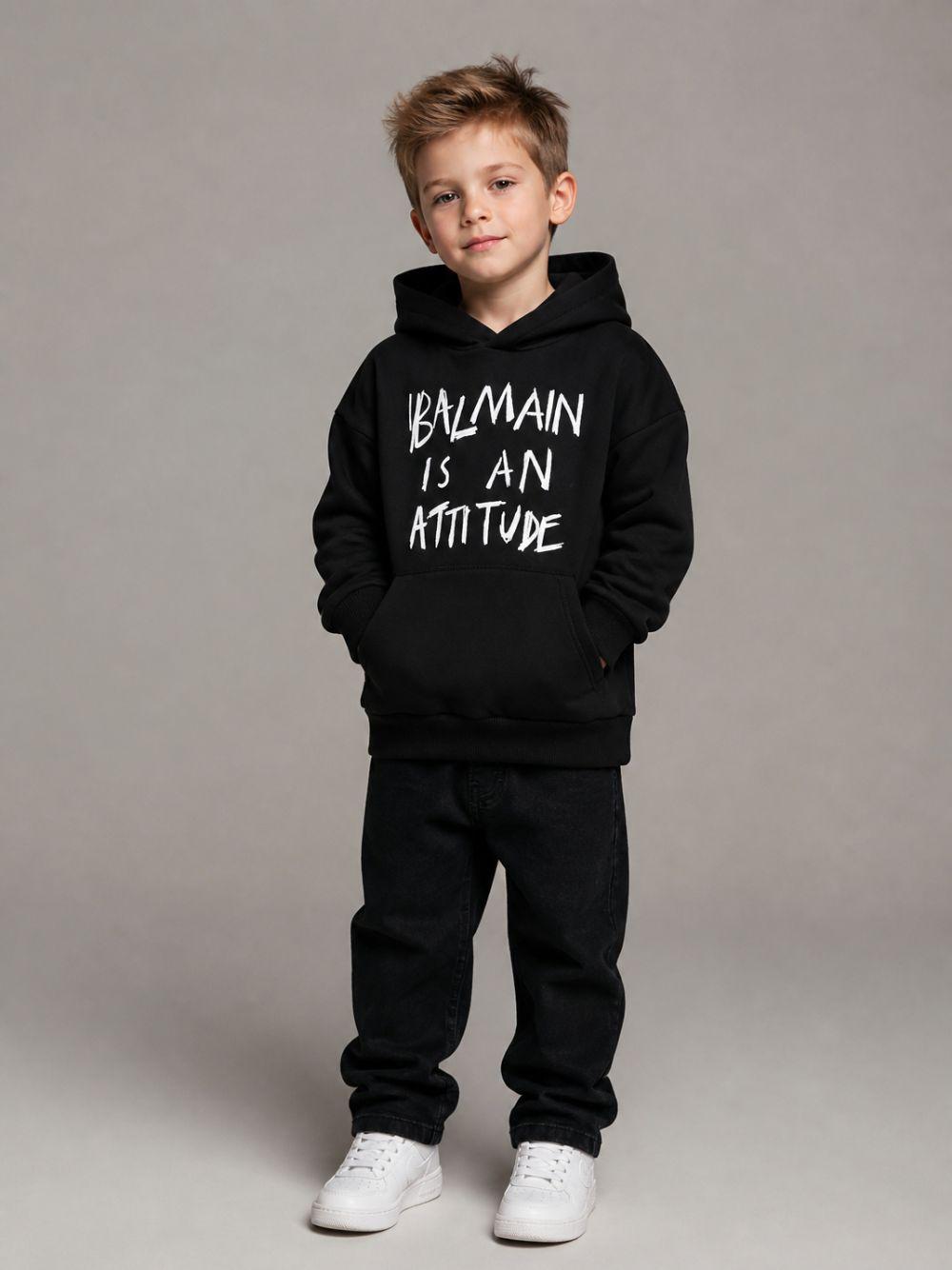 Felpa per bambino Balmain Kids nera con stampa slogan BZ4H00 Z3183 930BC BALMAIN KIDS 