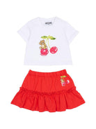 Completo per neonata Moschino Kids bianco e rosso con stampa Cherry MDG01TLAA02 82298 MOSCHINO KIDS 