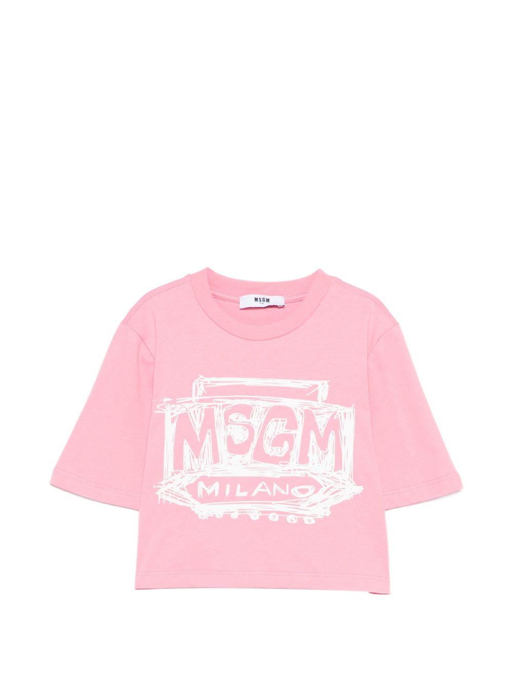 T-shirt per bambina MSGM Kids rosa con stampa logo sul davanti S6MSJGTH128 MS070 MSGM KIDS 