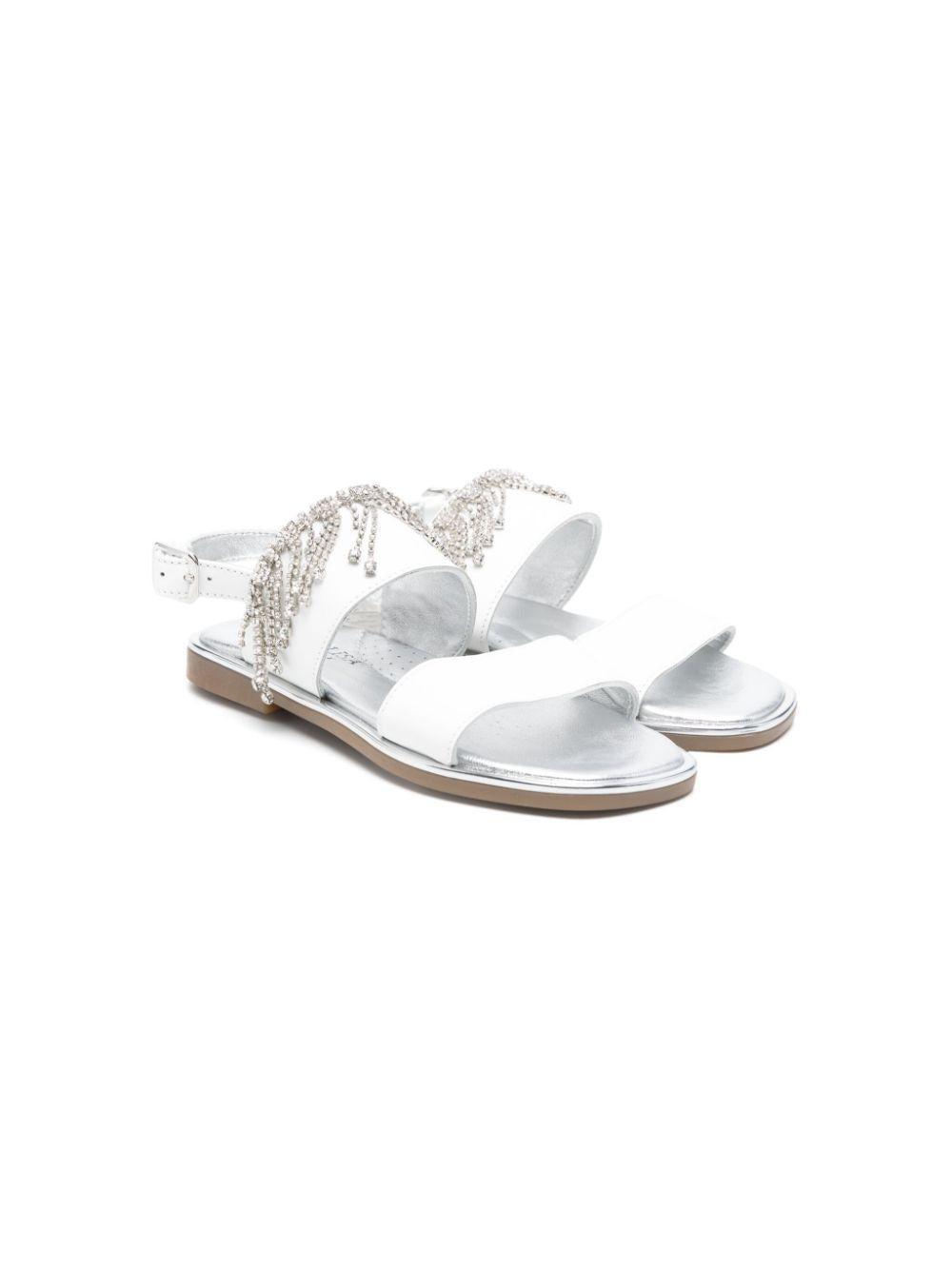 Sandali per bambina Monnalisa bianco con frange di cristalli 87E007 5721 0001 MONNALISA 