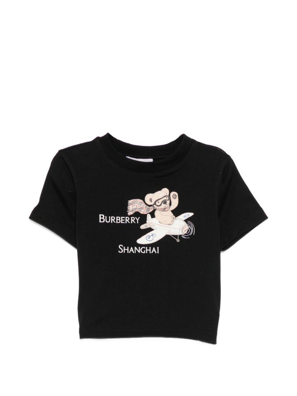 T-shirt per neonati Burberry Kids nera con stampa grafica Shanghai Bear 8129769 A1189 BURBERRY KIDS 