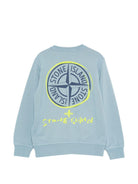 Felpa per bambino Stone Island Junior azzurro con stampa logo L1S166100018S0370 V004A STONE ISLAND KIDS 