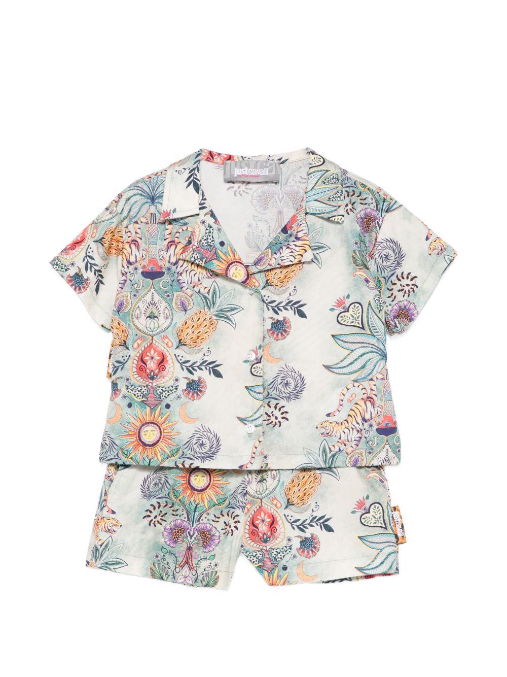 Camicia con shorts per neonato Just Cavalli Kids multicolore a fiori (2 pezzi)<BR/> JIP26115CE TR.GARDEN ROBERTO CAVALLI KIDS 