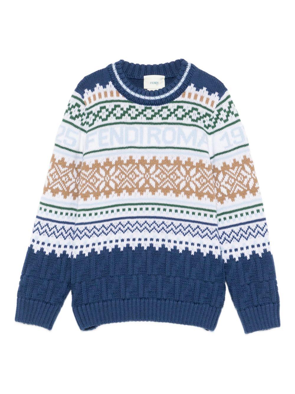 Maglione per bambino Fendi Kids blu con motivo Fair Isle JMG135 AYMS F1I11 FENDI KIDS 