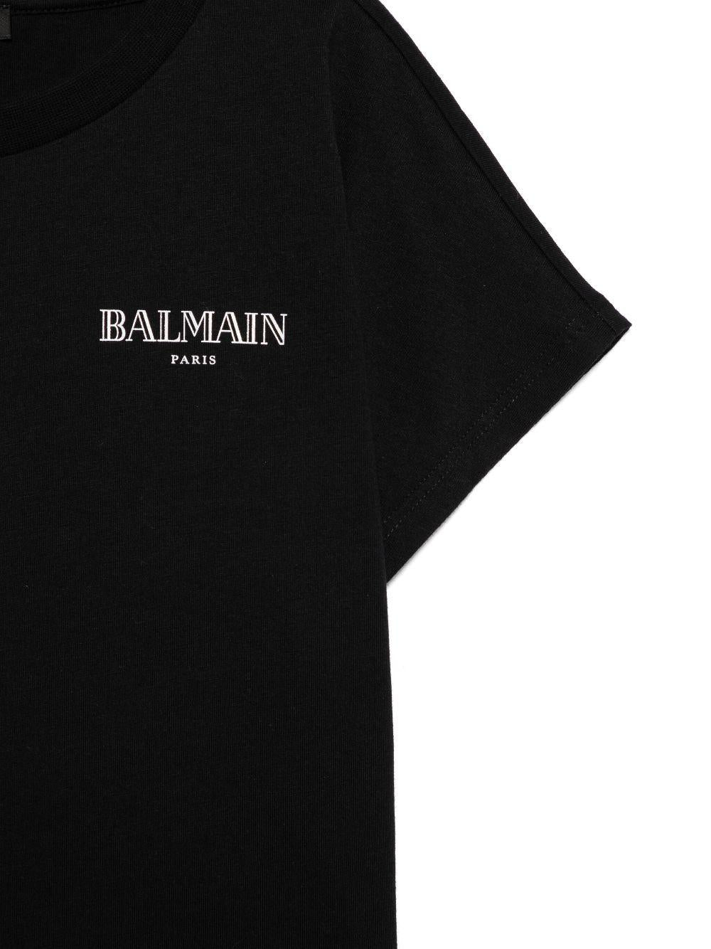 T-shirt con stampa logo per bambina Balmain Kids nero con orlo dritto BW8A31 Z0116 930BC BALMAIN KIDS 