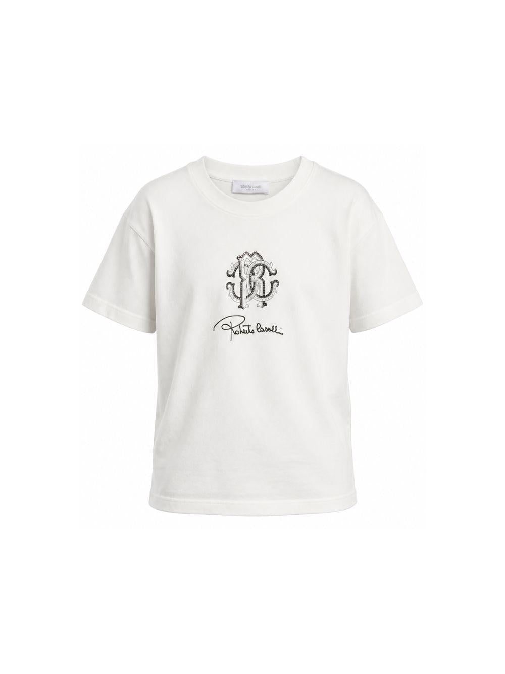 T-shirt per bambina Roberto Cavalli Kids bianca con stampa logo sul davanti CGP26126TS WHITE ROBERTO CAVALLI KIDS 