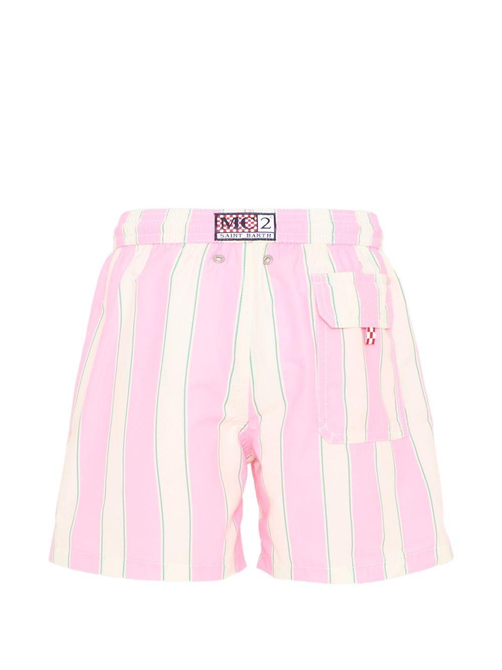 Costume da bagno per bambino MC2 Saint Barth Kids bianco e rosa con motivo a righe SYR0002 04056L MC2 ST. BARTH KIDS 