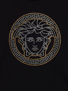 T-shirt per bambina Versace Kids nera con motivo con testa di Medusa con glitter 10183421A12984 6BG90 VERSACE KIDS 
