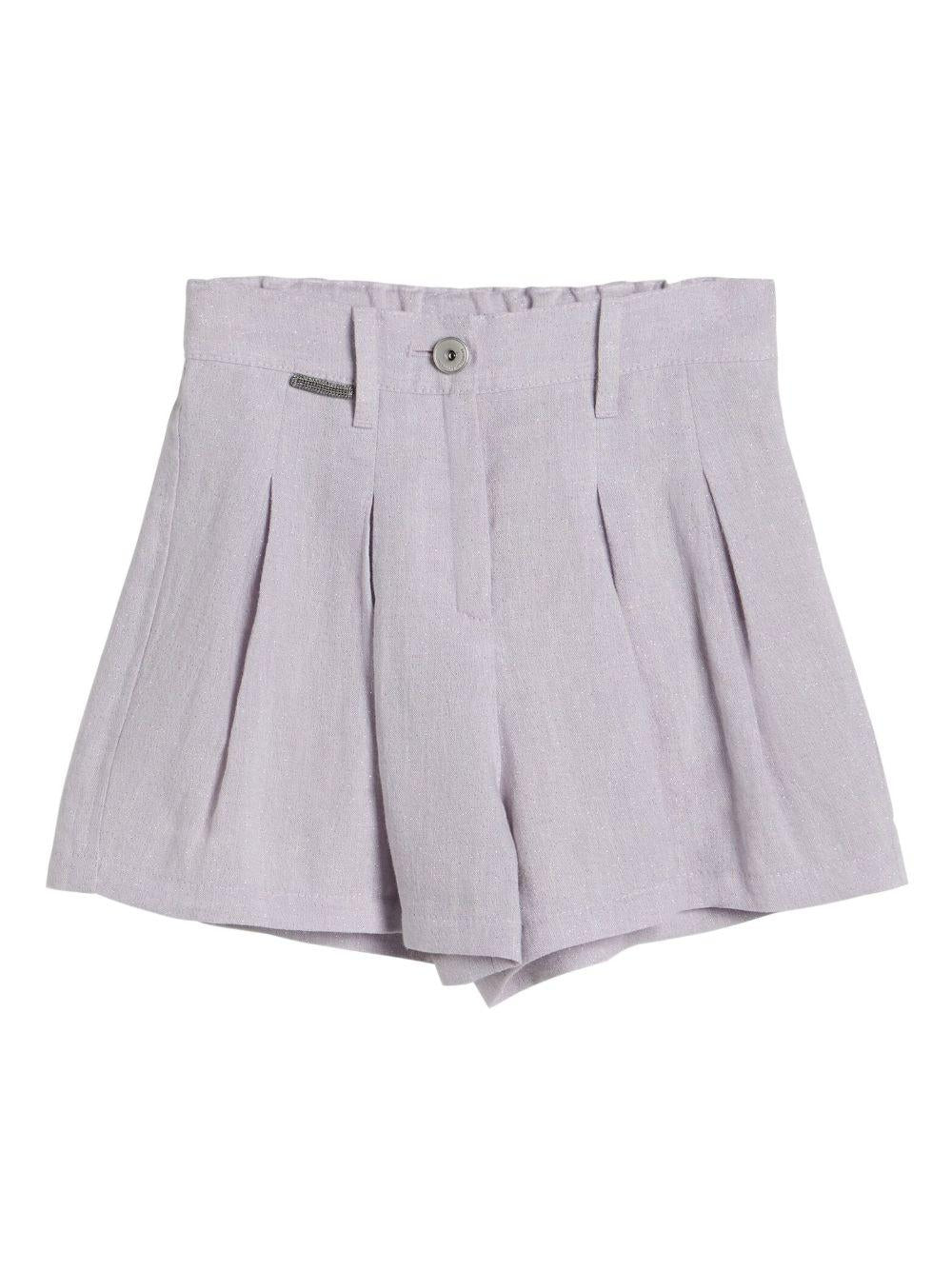 Shorts in tela per bambina Brunello Cucinelli Kids Lilla con glitter BH547S285 C167 BRUNELLO CUCINELLI KIDS 
