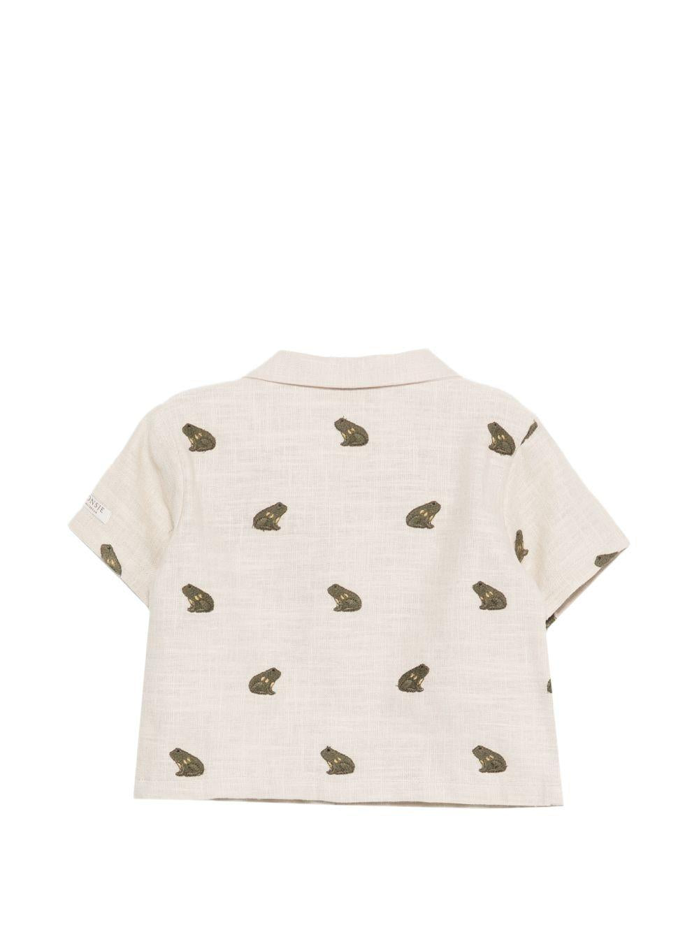 Camicia Deccie per neonato Donsje beige con ricamo rane all-over 4116801 00003 DONSJE KIDS 