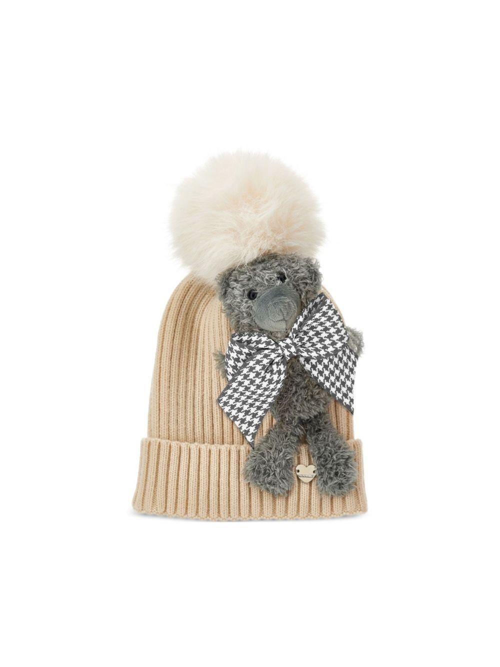 Cappello per bambina Monnalisa Kids beige con orsetto applicato 19H009 8064 029F MONNALISA KIDS 