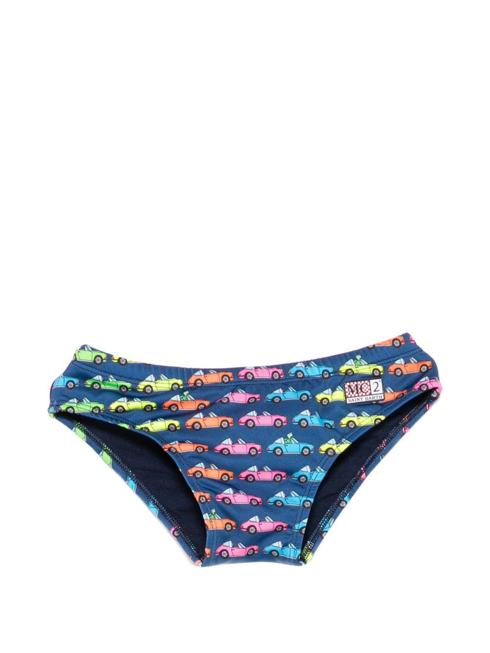 Slip da bagno per bambino MC2 Saint Barth Kids blu con stampa auto all-over BIL0001 02525L MC2 ST. BARTH KIDS 