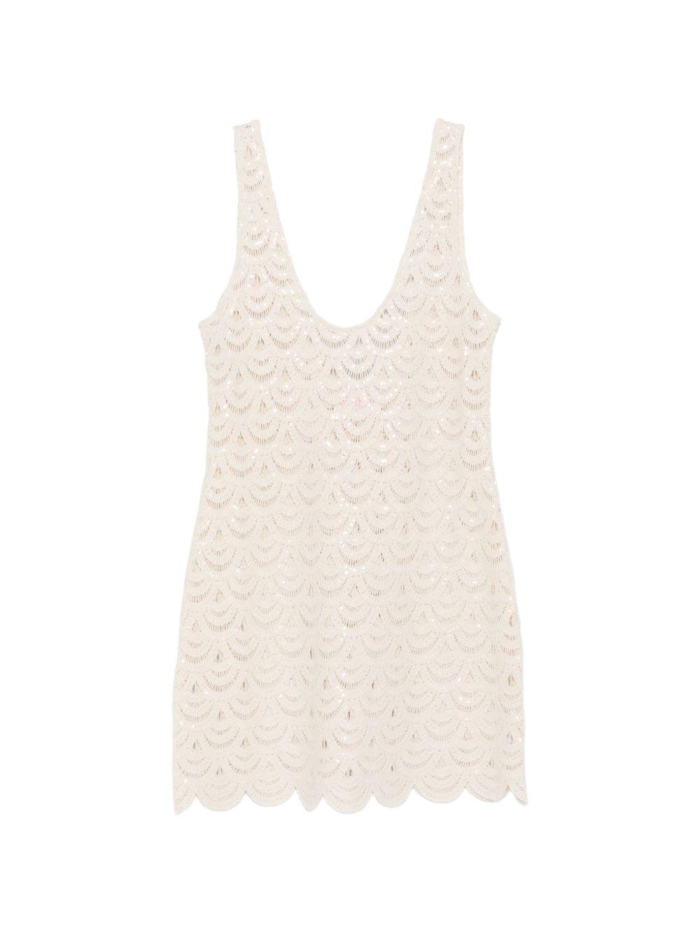 Top all' uncinetto MC2 Saint Barth bianco crema con decorazioni in paillettes RAA0001 01719L MC2 ST. BARTH 