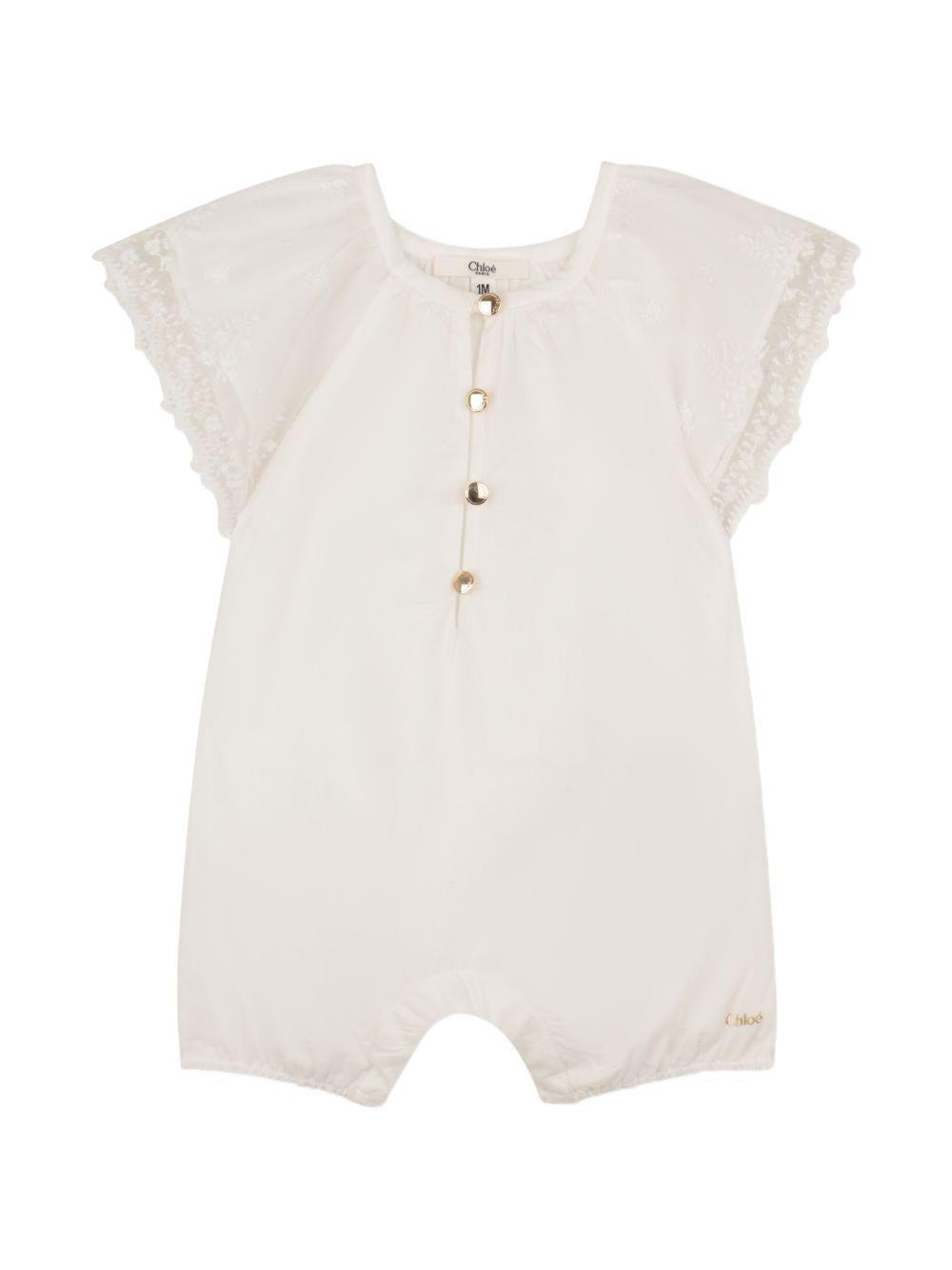 Tuta corta e fascia per capelli per neonata Chloé Kids bianche con bordo in pizzo C20928 117 CHLOE' KIDS 