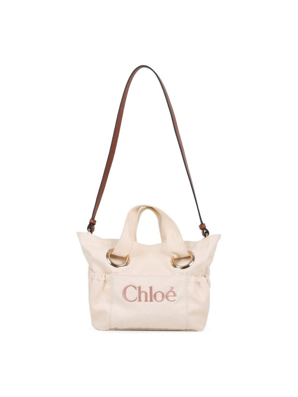Borsa tote per bambina Chloé Kids beige con logo ricamato sul davanti C20872 148 CHLOE' KIDS 