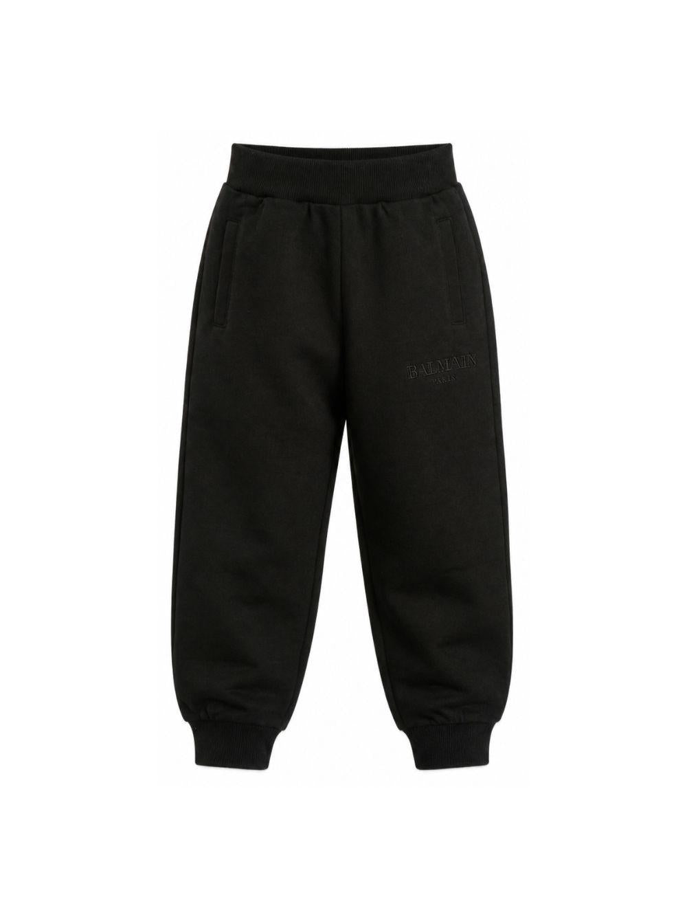 Pantaloni per bambino Balmain Kids neri con logo ricamato sul davanti BZ6I00 Z3183 930 BALMAIN KIDS 