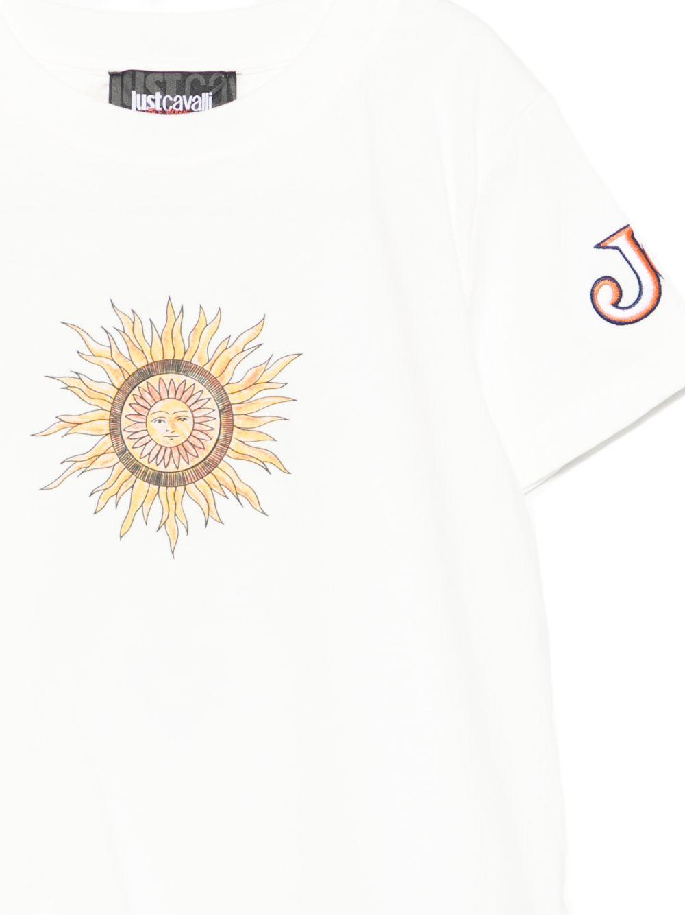 T-shirt per bambino Just Cavalli Kids bianca con dettaglio sole JBP26076TS PRISTINE ROBERTO CAVALLI KIDS 