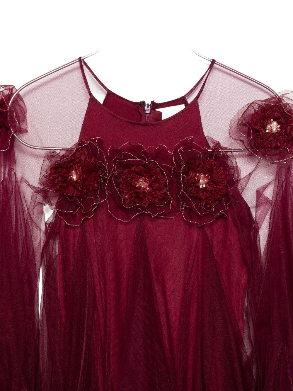 Abito per bambina Maison Ava rosso con applicazioni floreali MA FW25 GC50 MAROON MAISON AVA KIDS 