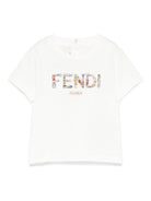 T-shirt per neonata Fendi Kids bianco con logo a fiori BMI267 7AJ F0TU9 FENDI KIDS 
