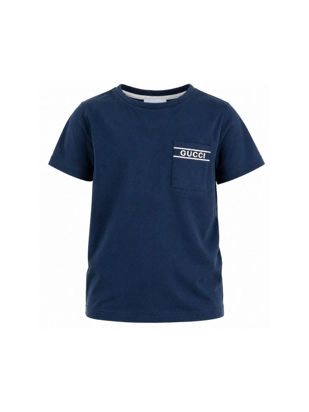 T-shirt per bambino Gucci Kids blu con stampa logo sul petto 849686XJHNU 4087 GUCCI KIDS 