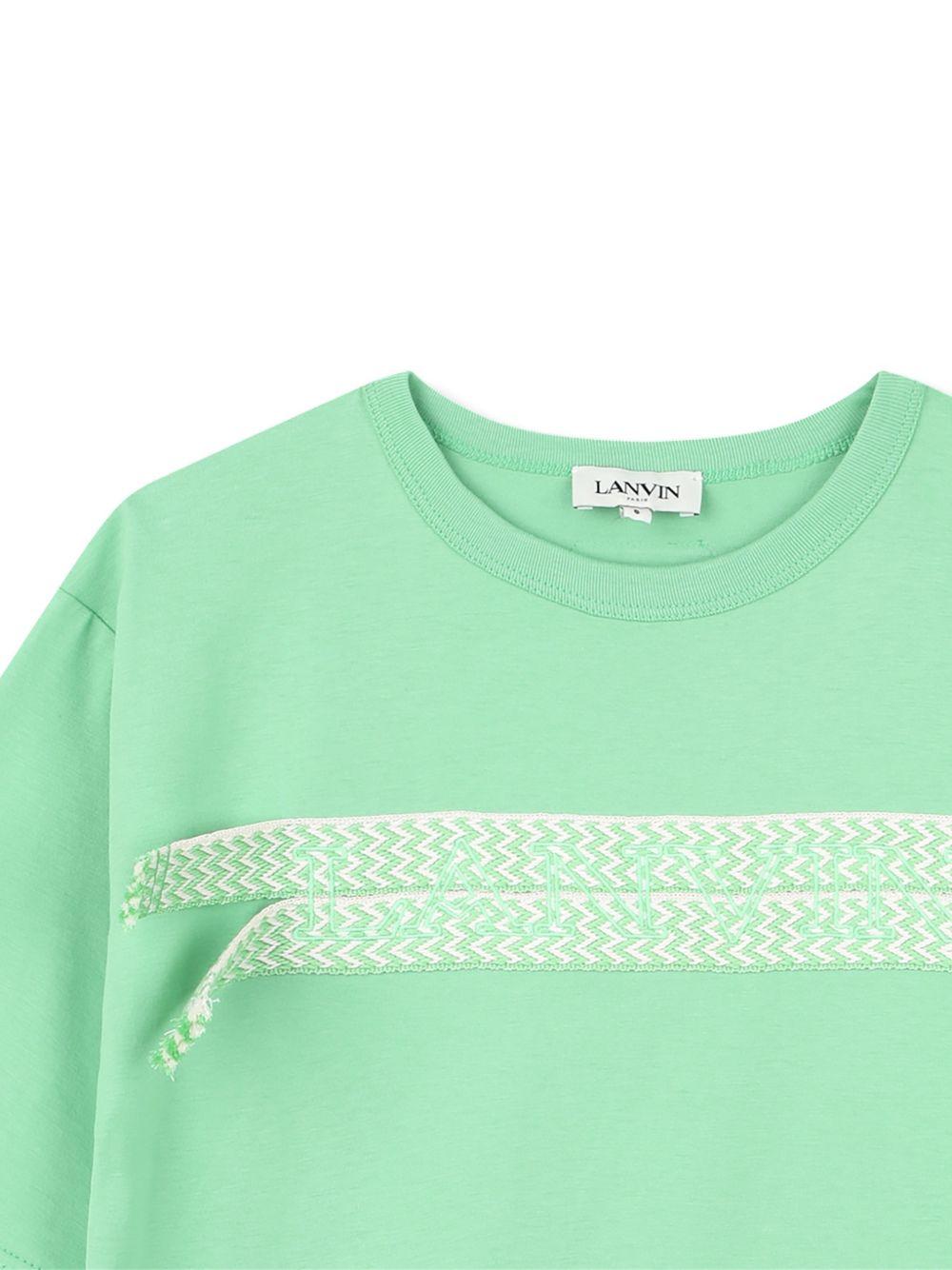 T-shirt per bambino Lanvin Enfant verde con bordo intrecciato N30362 68N LANVIN KIDS 