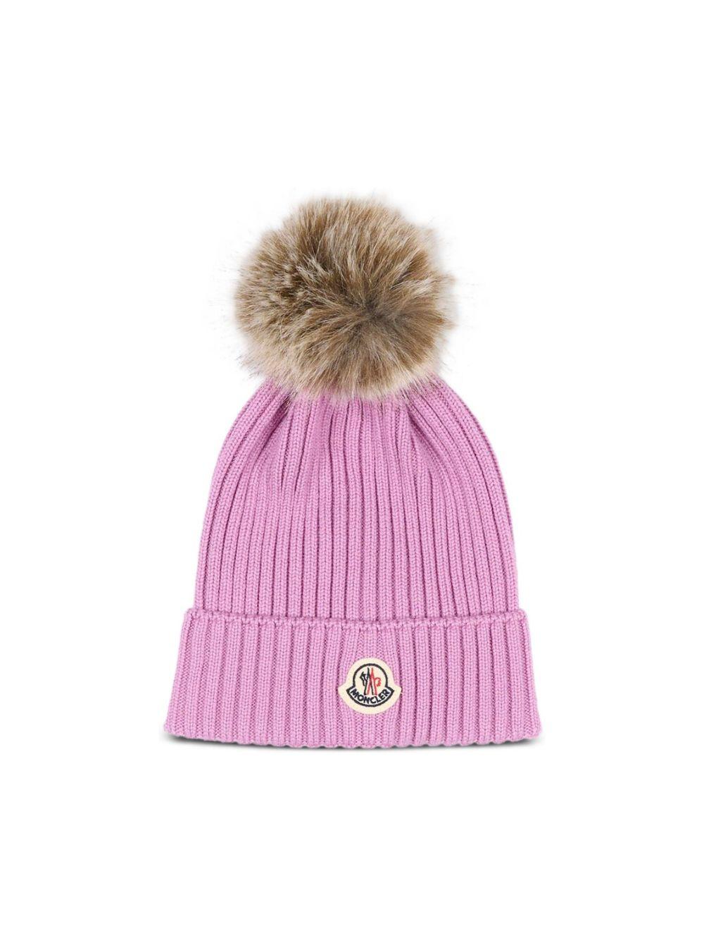 Berretto per bambina Moncler Enfant rosa con pompon L29543B00007A9327 522 MONCLER KIDS 