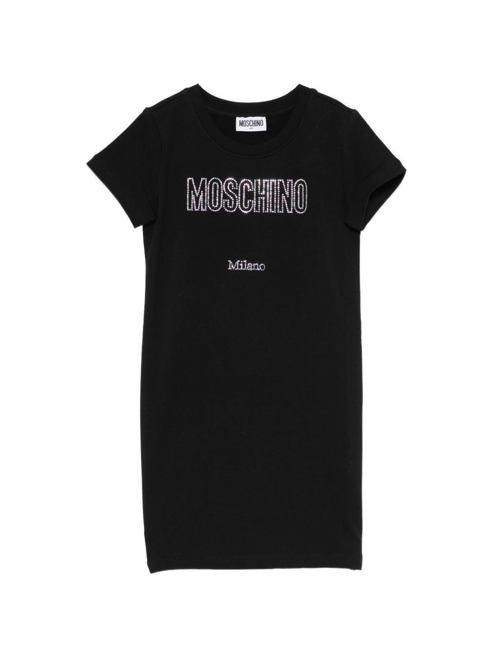 Abito per bambina Moschino Kids nero con logo in strass HDV0HYLDA25 60100 MOSCHINO KIDS 