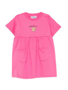 Abito per neonata Moschino Kids fucsia con stampa Teddy Bear sul davanti MDV0DGLCA19 50533 MOSCHINO KIDS 