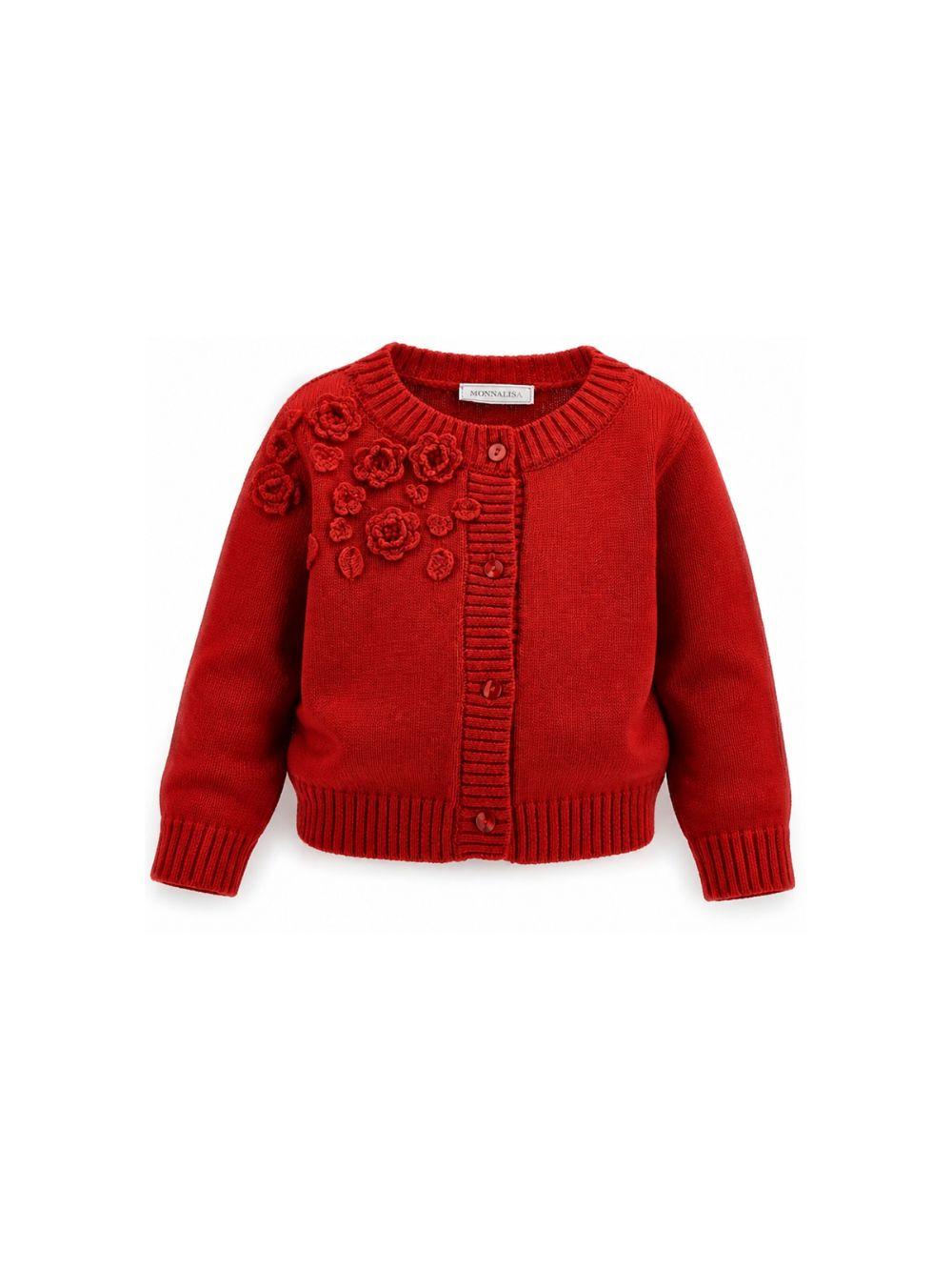 Cardigan per bambina Monnalisa Kids rosso con fiori ricamati all'uncinetto 17H802 8062 0043 MONNALISA KIDS 