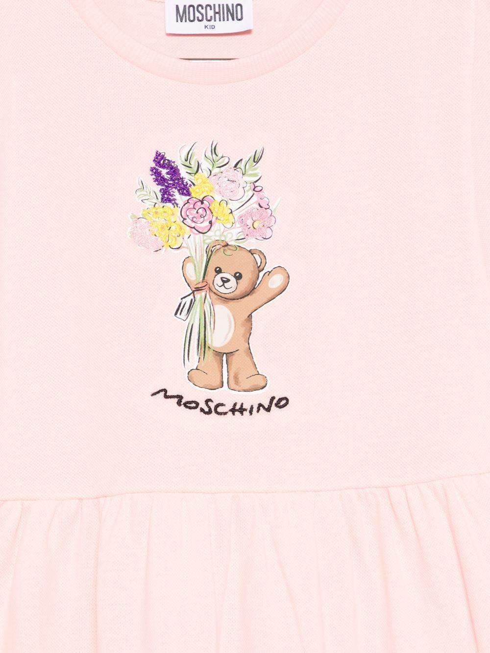 Abito per bambina Moschino Kids rosa con stampa Teddy Bear sul davanti HDV0HQLFA06 50209 MOSCHINO KIDS 