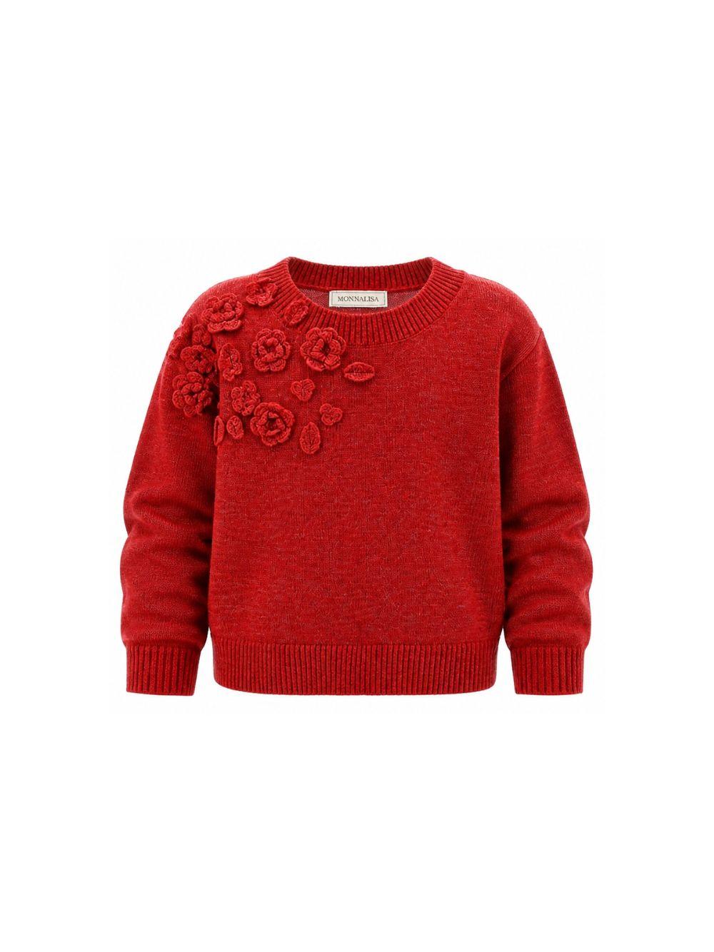Maglione per bambina Monnalisa Kids rosso con ricamo fiori all'uncinetto sul davanti 17H602 8062 0043 MONNALISA KIDS 