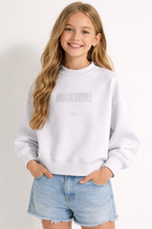 Felpa per bambina Moschino Kids bianca con strass HDF06PLDA25 10101 MOSCHINO KIDS 