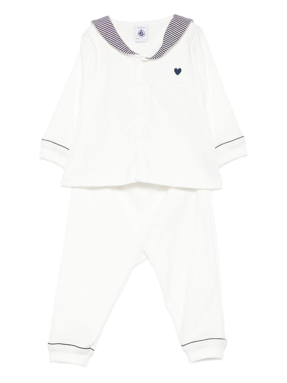 Completo t-shirt e pantaloni per neonato Petit Batea bianco con ricamo cuore A0DRK 01 PETIT BATEAU KIDS 