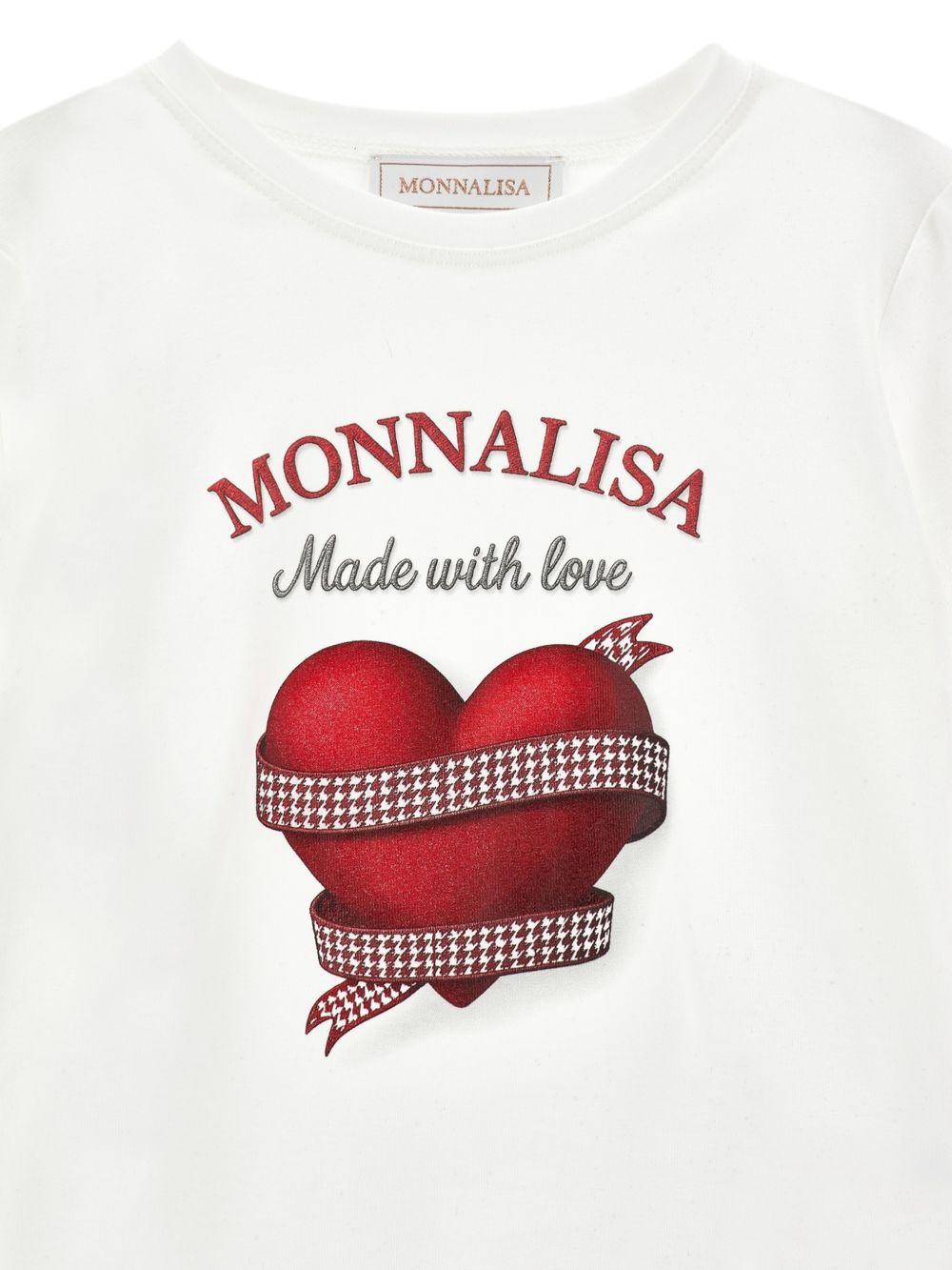 T-shirt per bambina Monnalisa Kids bianca a maniche lunghe con stampa a cuori 11H625 8201 0001 MONNALISA KIDS 