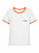 T-shirt per bambina Chloé Kids bianca con dettagli arancione C20860 117 CHLOE' KIDS 